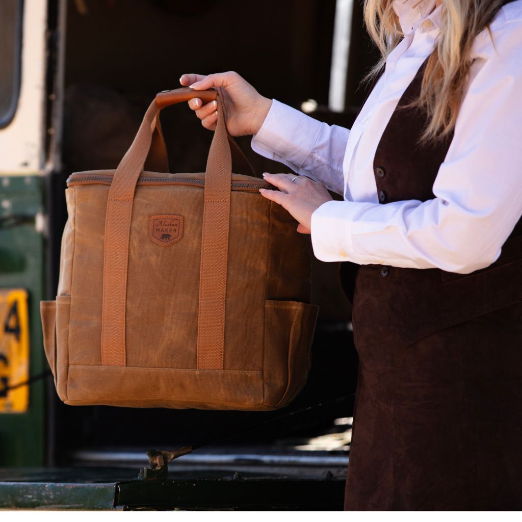 waxed cavas cool bag in brown