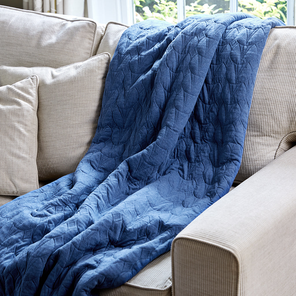 cotton quilted bedspread in denim