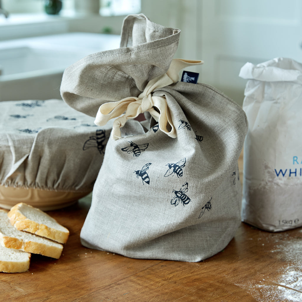 Linen Bread Bag Bee Design