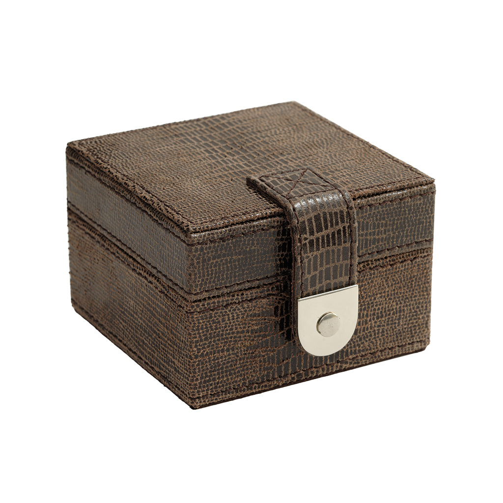 Special Purchase - Square Chocolate Croc Leather Trinket Box