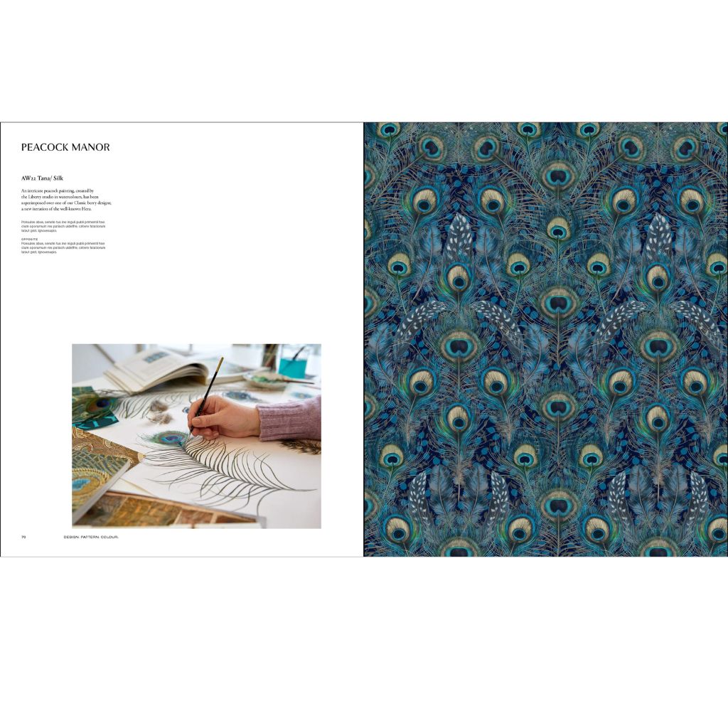 Liberty peacock feather pattern and design work on a white background