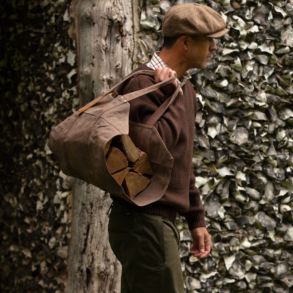 Waxed Canvas & Leather Strap Log Carrier