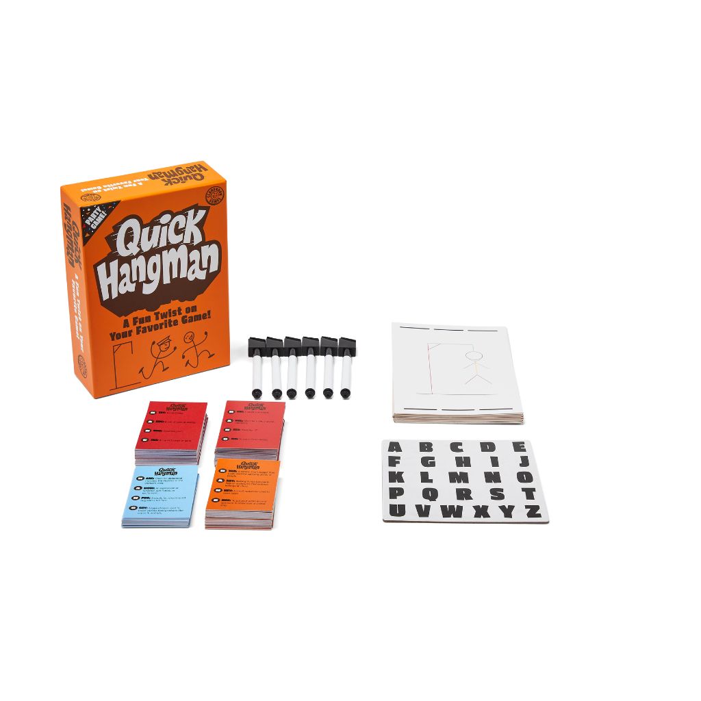 Quick Hangman game set with components on a white background