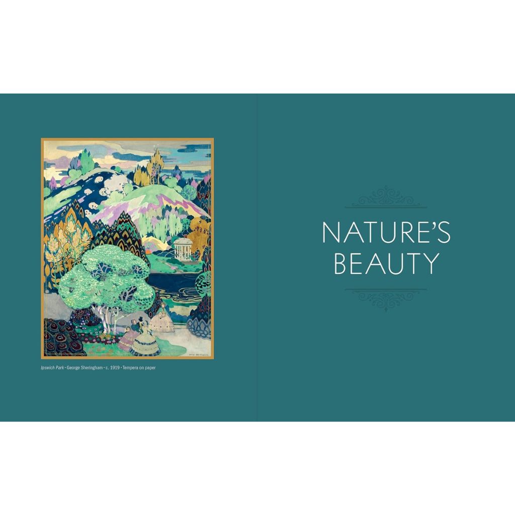 Book cover with a painting of a landscape and the text 'Nature's Beauty' on a teal background