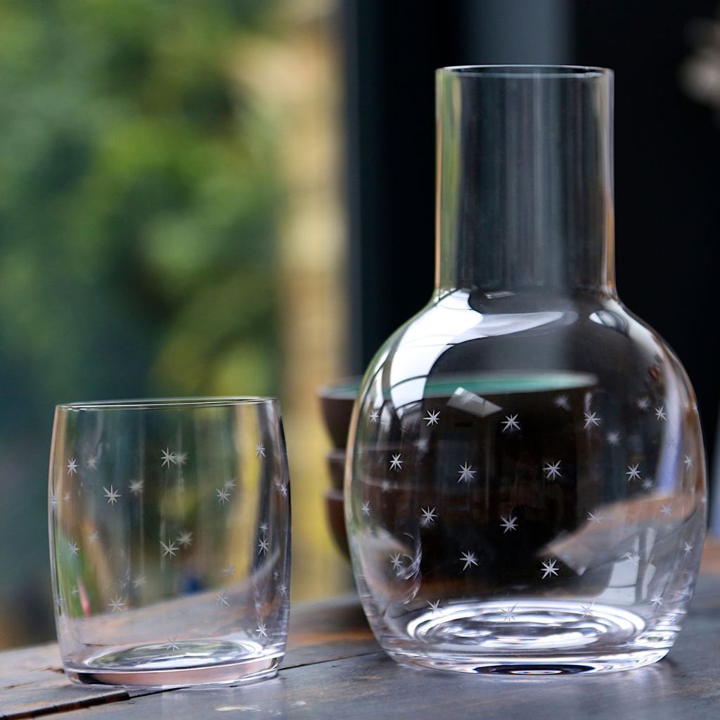 Lead Free Crystal Carafe & Glass Set - Star Design