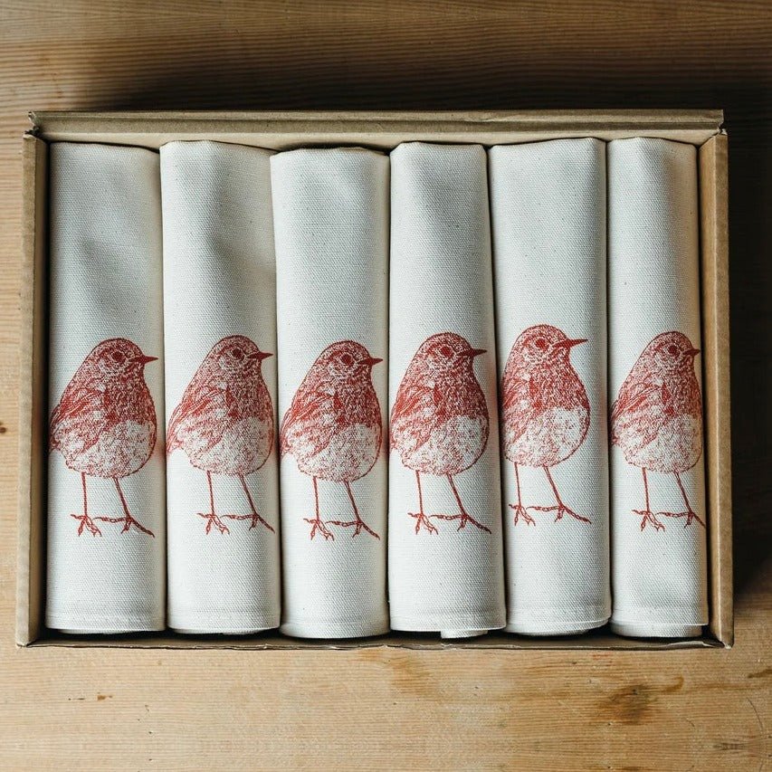 Cotton Napkins - Set of Six - Red Robin Design - Life of Riley