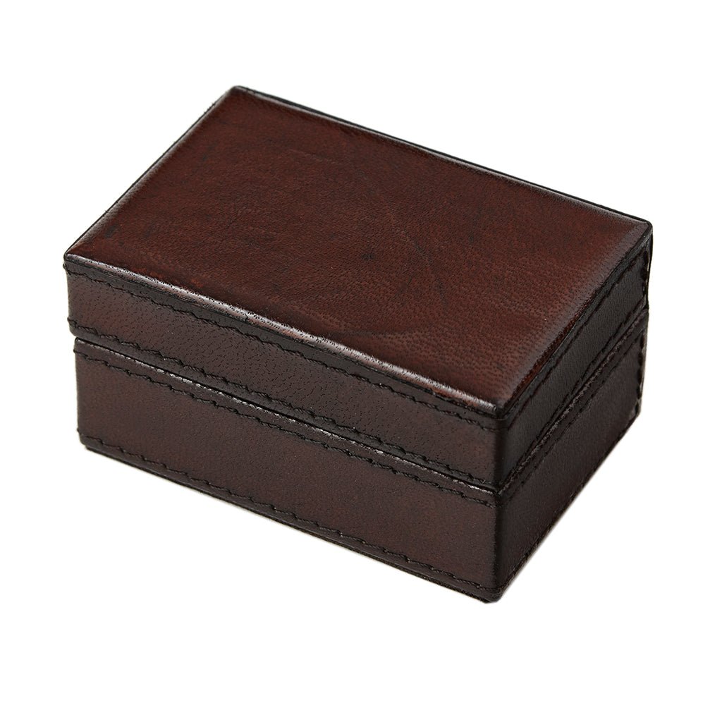 Dark brown leather mini cufflink box - Life of Riley