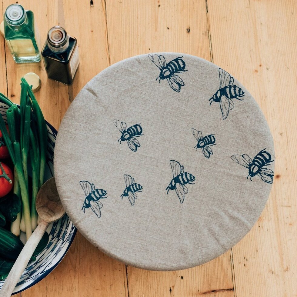 Large Reusable Linen Food Cover - Honey Bee Design - Life of Riley