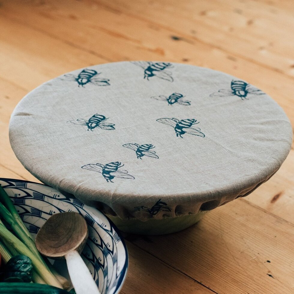 Large Reusable Linen Food Cover - Honey Bee Design - Life of Riley