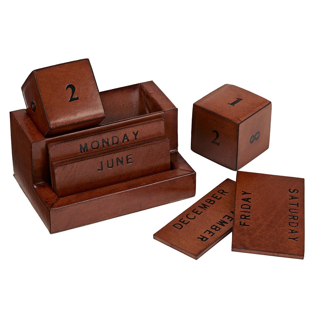 Leather Perpetual Block Calendar. Display A Special Date When Gifted - Life of Riley