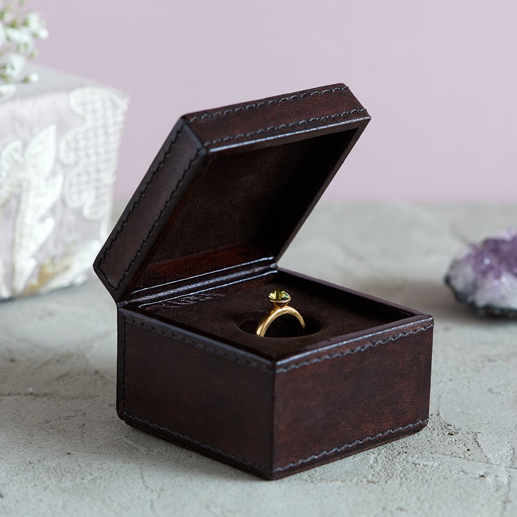 Leather Ring Box. For One Ring- Dark Brown - Life of Riley