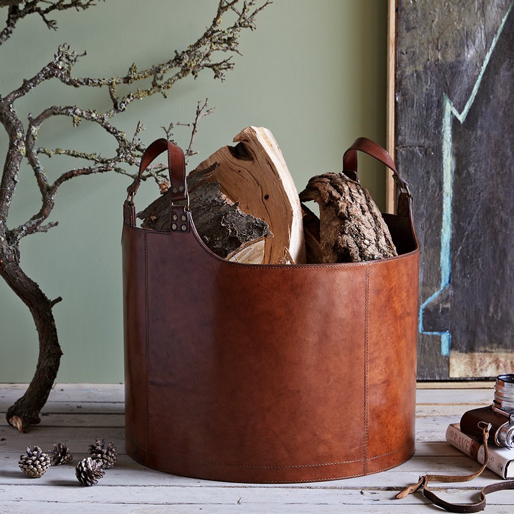 Leather Round Log Basket - Life of Riley