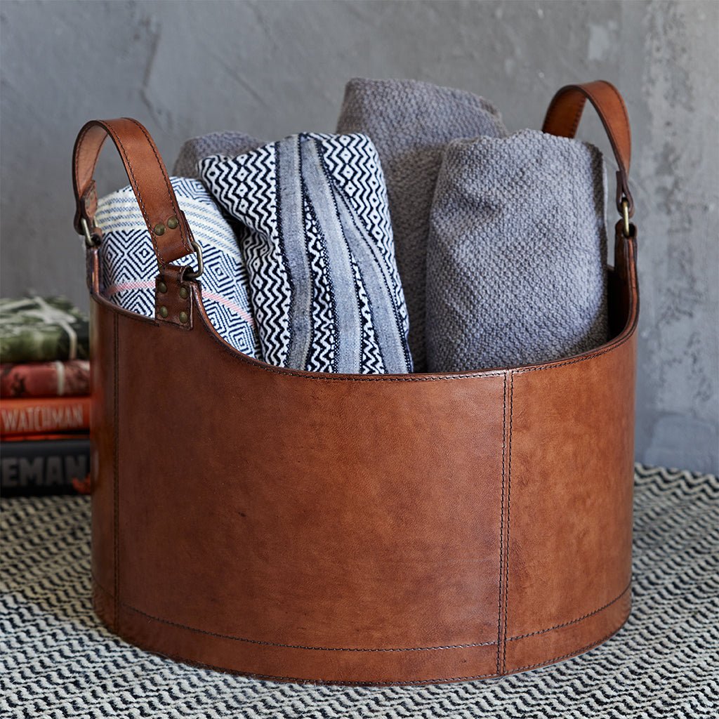 Leather Round Storage Basket - Life of Riley