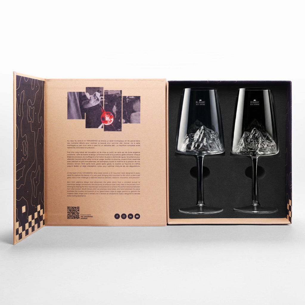 Packaging of two wine glasses with
design on a white background
