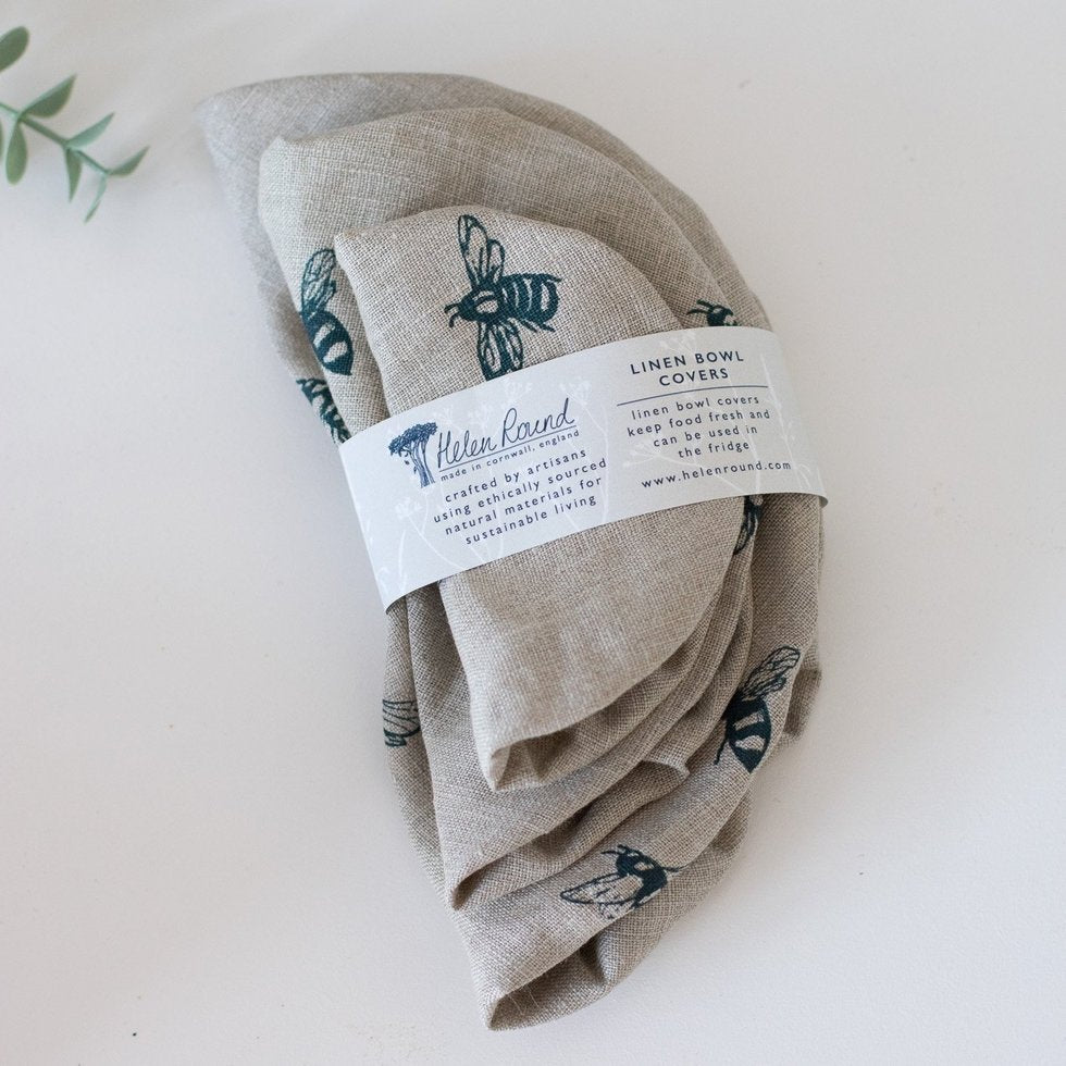 Reusable Linen Food Covers - Set Of Three Honey Bee Design - Life of Riley