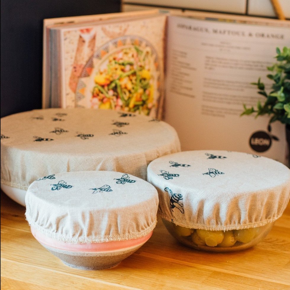 Reusable Linen Food Covers - Set Of Three Honey Bee Design - Life of Riley