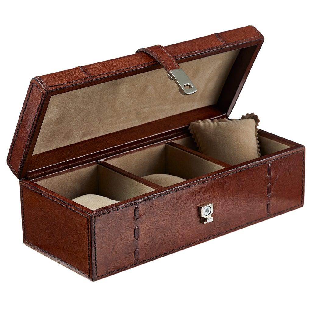 Seconds Leather Watch Box For Three Watches Conker Brown - Life of Riley