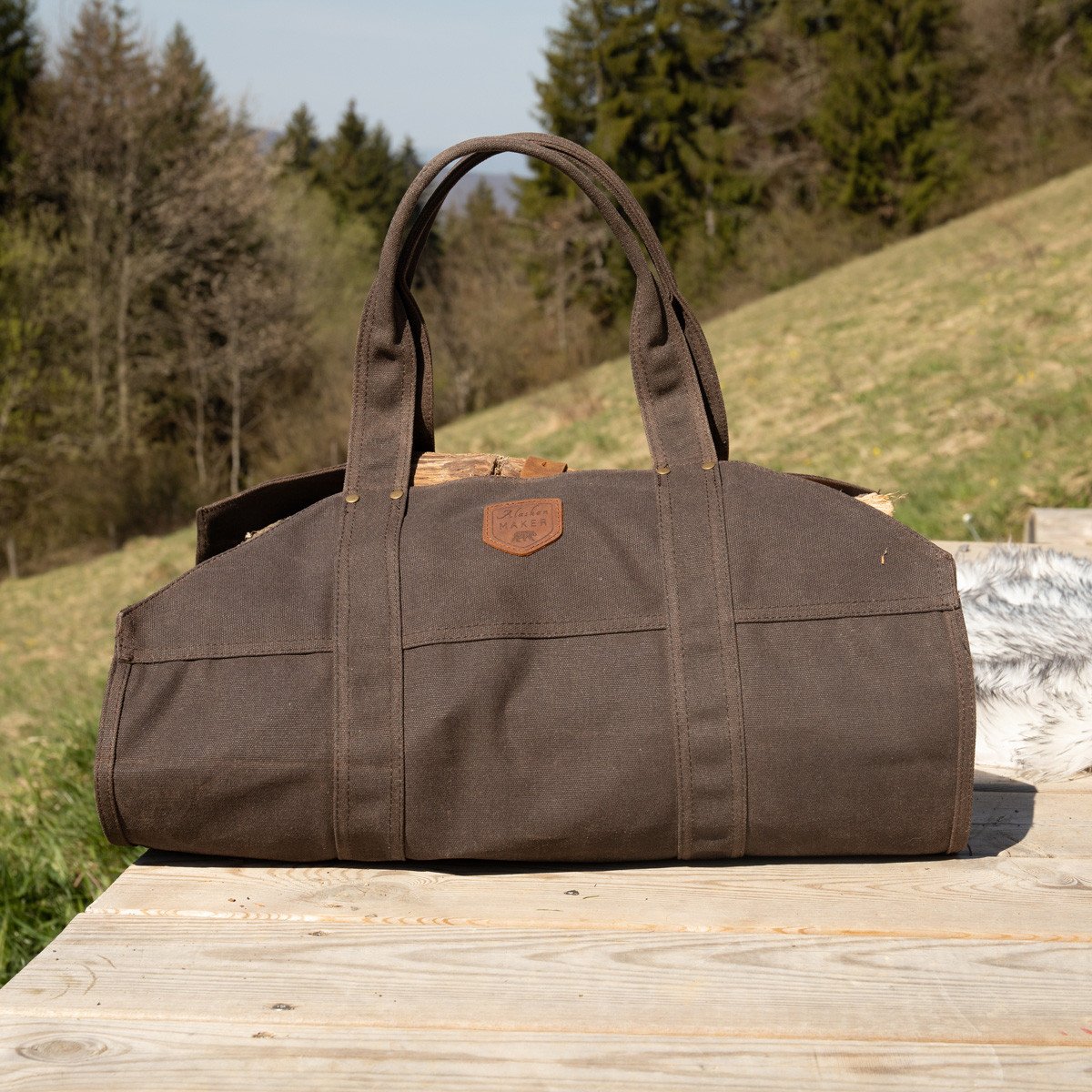 Waxed Canvas & Leather Strap Log Carrier - Life of Riley