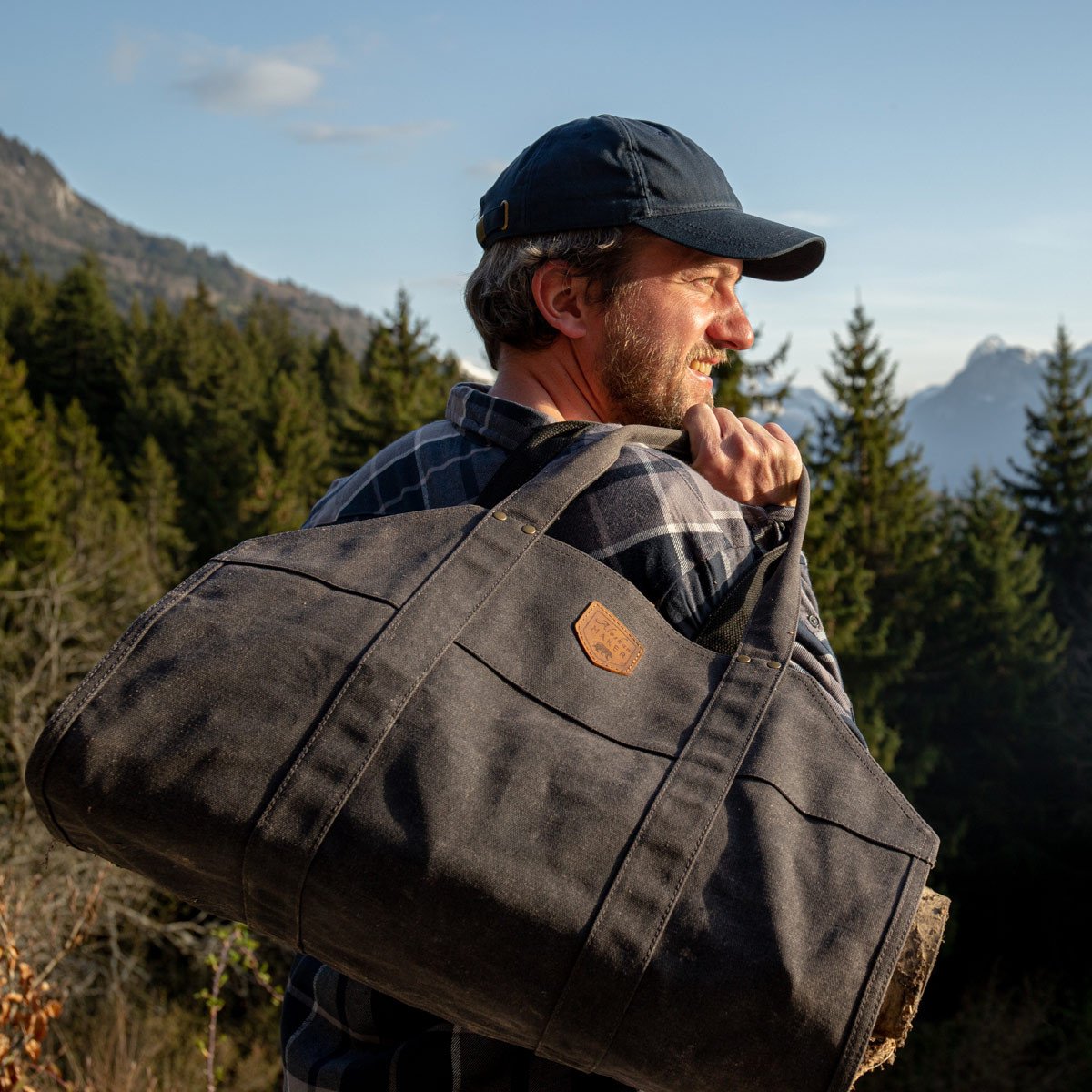 Waxed Canvas & Leather Strap Log Carrier - Life of Riley
