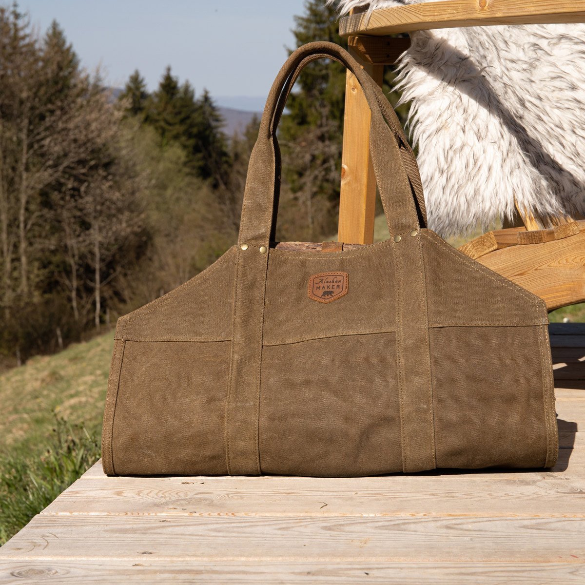 Waxed Canvas & Leather Strap Log Carrier - Life of Riley