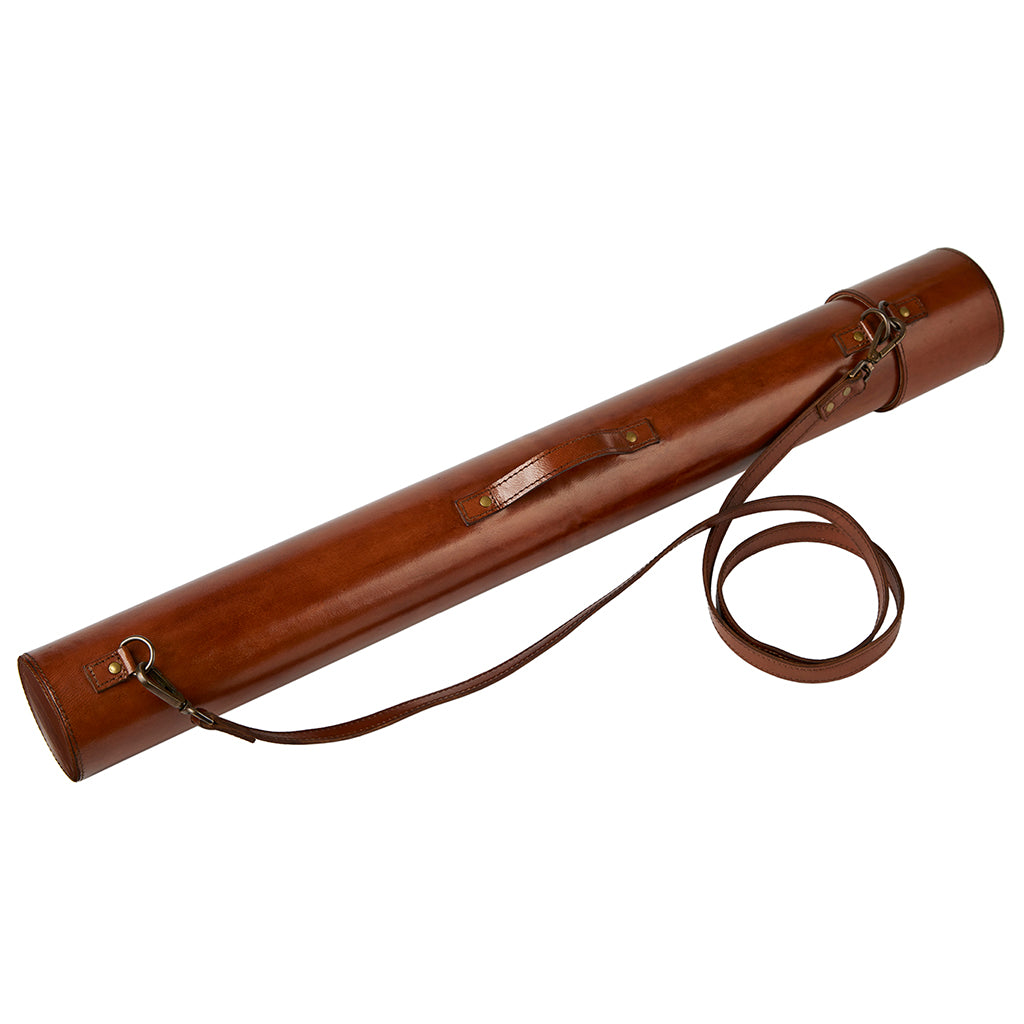 conker brown leather cylinder map document case shown as a cut out