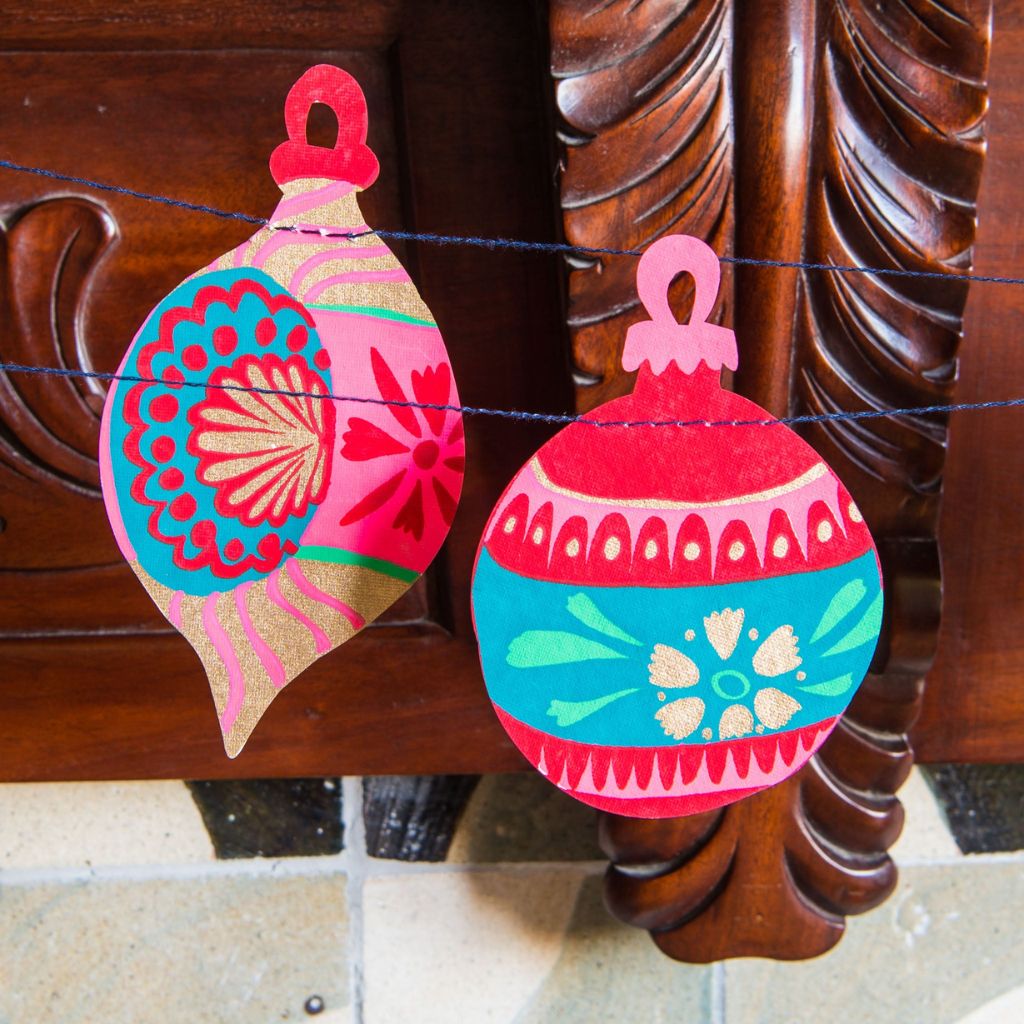 close up of bauble garland