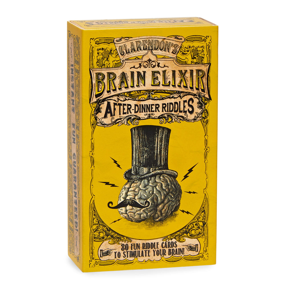 Box of Clarendon's Brain Elixir After-Dinner Riddles on a white background