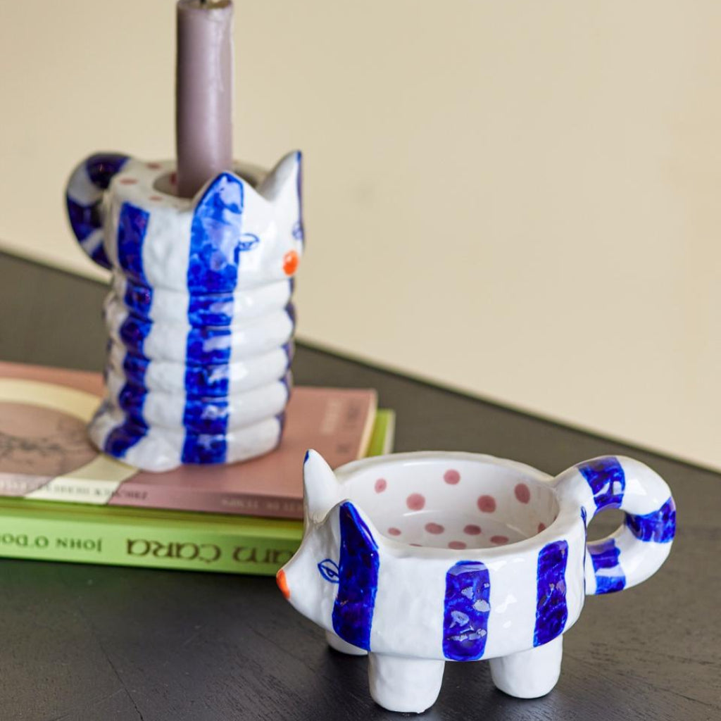 Blue and white candle holder- Caty