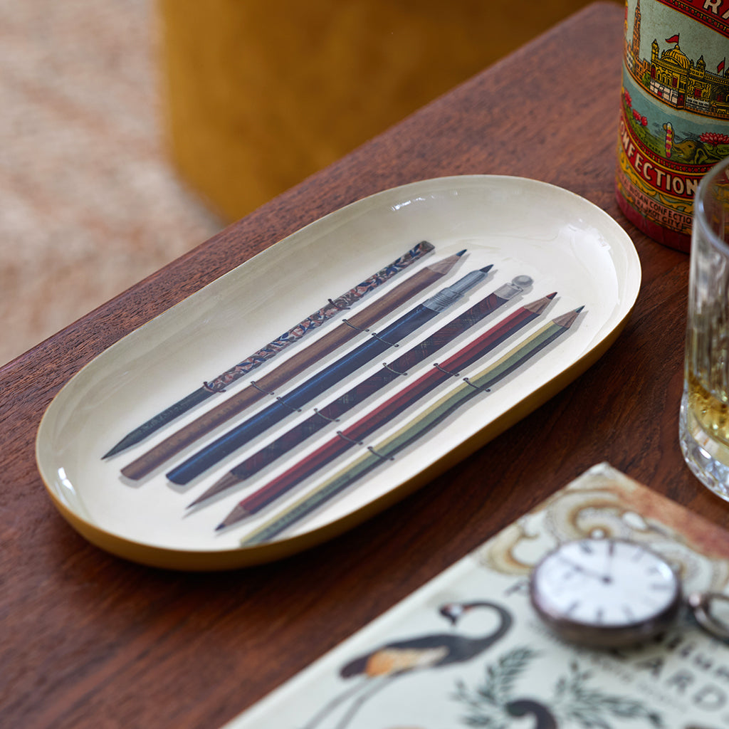 Vintage pencis enamel tray