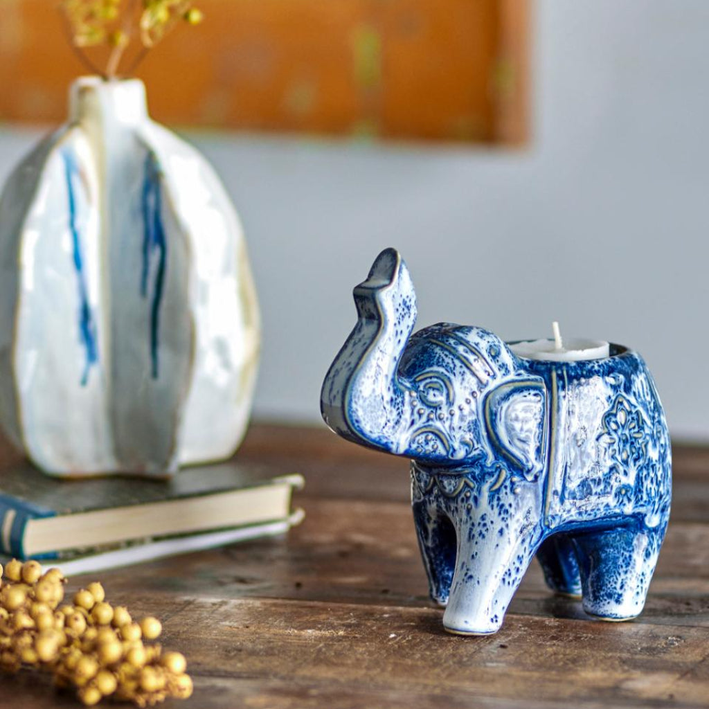 Blue Elephant Candle Holder
