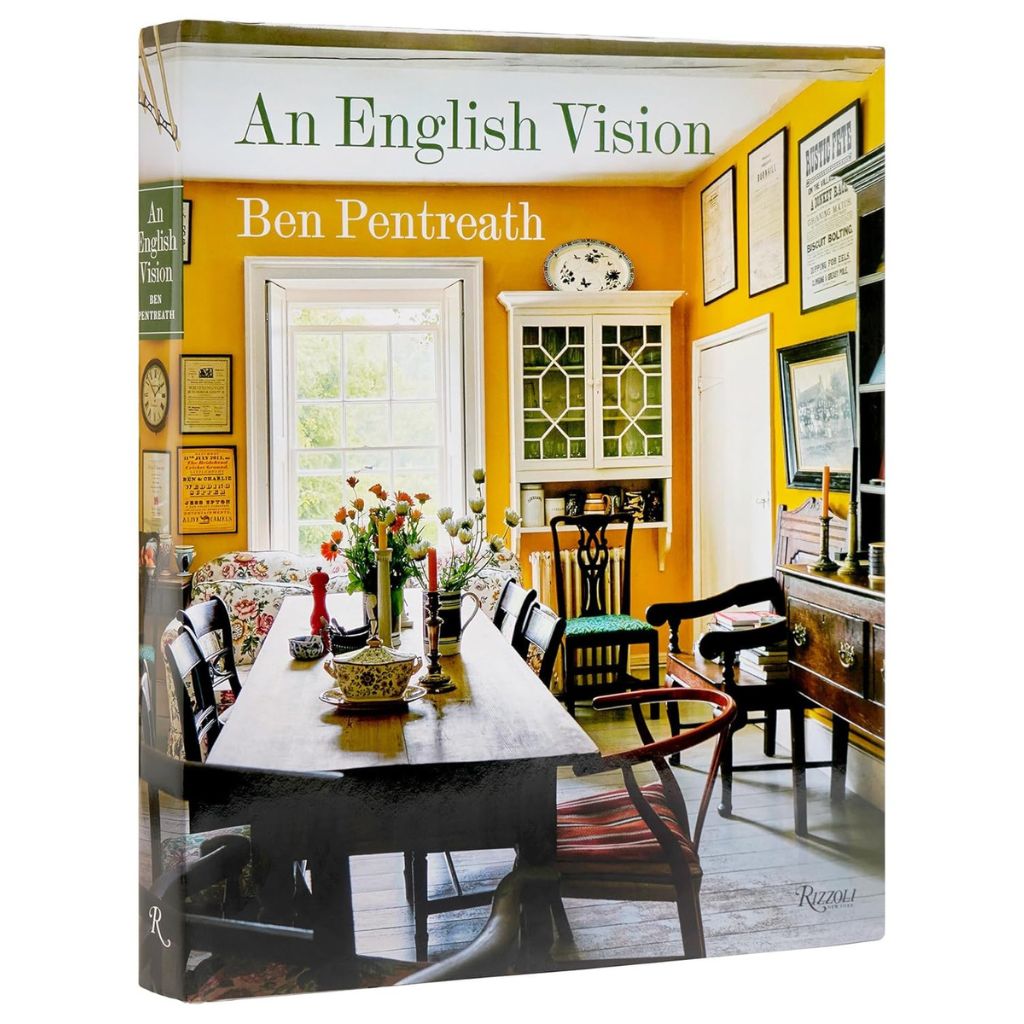 Book cover of 'An English Vision' by Ben Pentreath with a dining room scene.