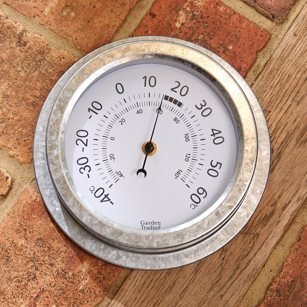 Galvanised steel garden thermometer