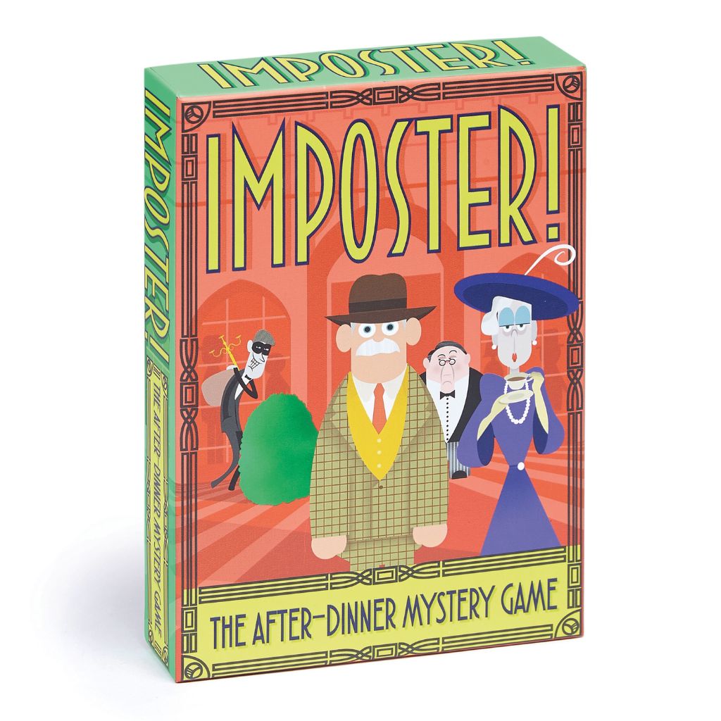 Box of 'Imposter!' game with cartoon characters on a white background