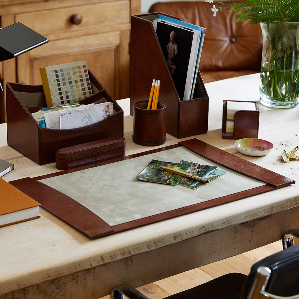 Leather Desk Blotter with leather desk accessories