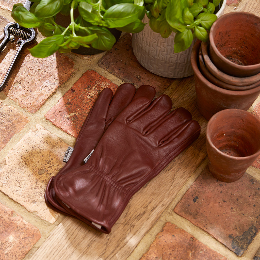 LEATHER GARDENING GLOVES COGNAC COLOUR