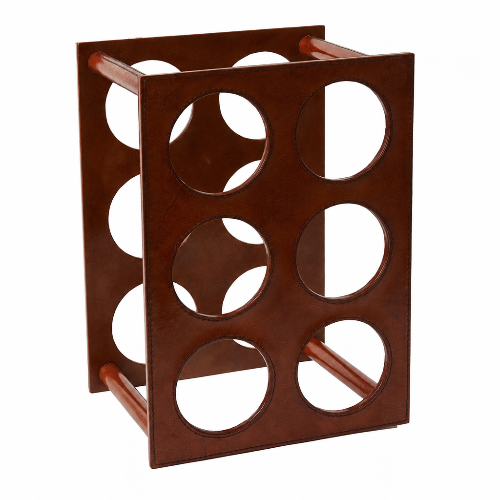 A Leather wine rack that fits inside the leather wine trunk and is removable.  Can hold six bottles of wine