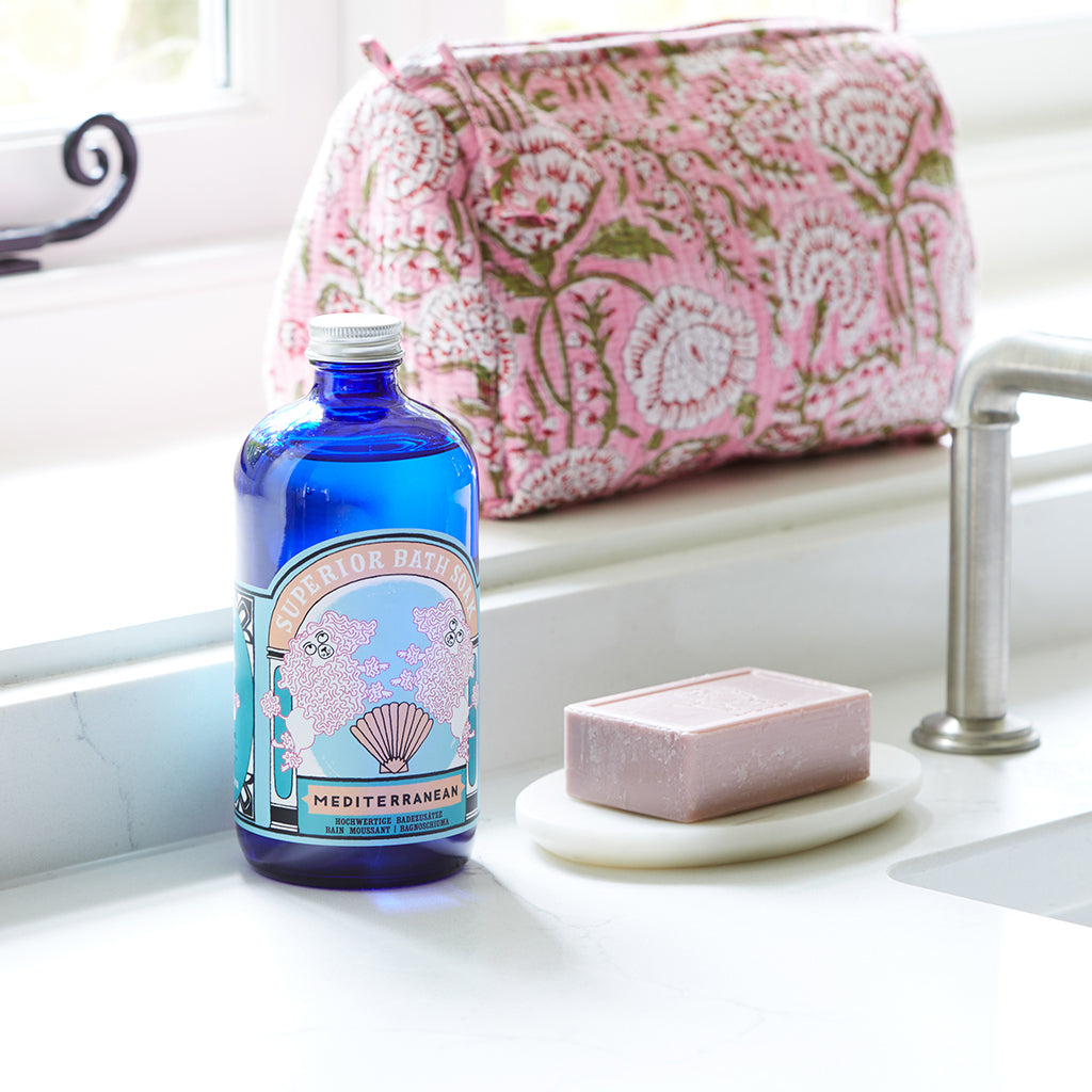 Mediterranean Bath Soak and Soap with Rosa Cosmetic Bag