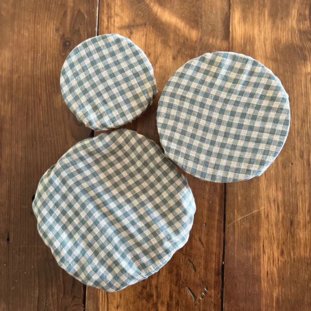 Sea Green Check  - Set of Three Bowl Covers