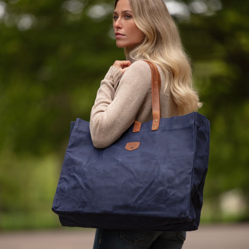 Waxed Canvas Tote  Bag Navy