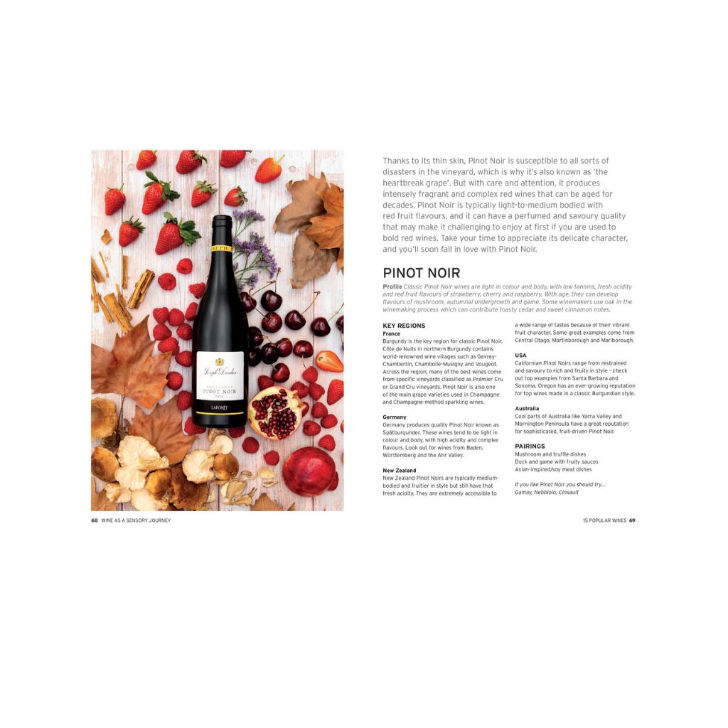 Taste Pair Pour book, page on pinot noir