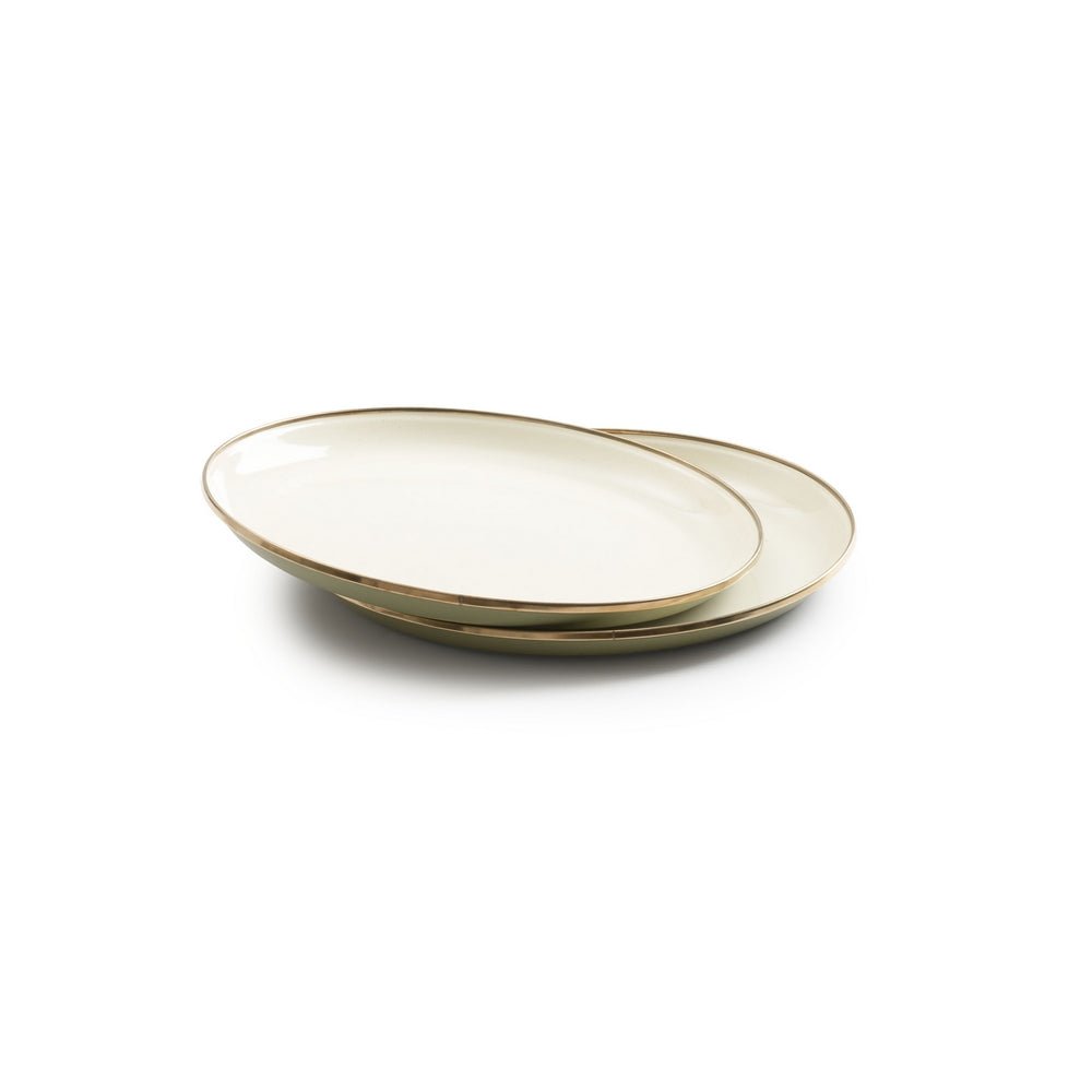 Enamel Plate Set - Set Of Two Plates - Two Tone Colour Olive & Cream - Life of Riley