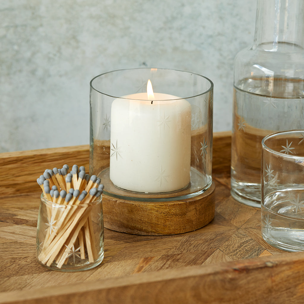 Glass Star Etched Small Candle Holder