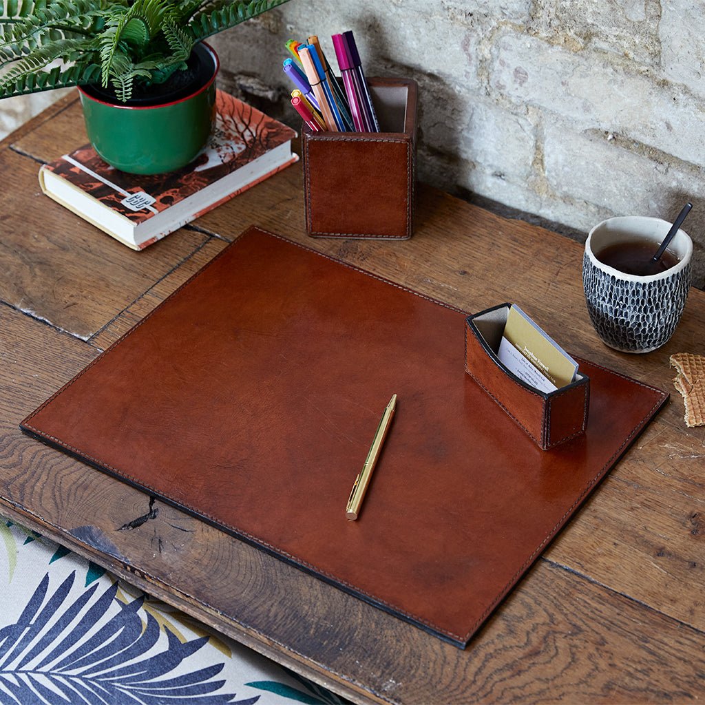 Leather Bureau Desk Set - Three Matching Essentials - Life of Riley