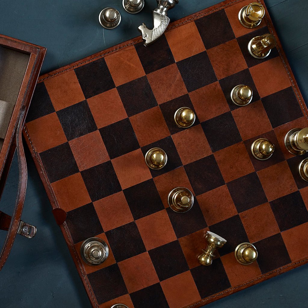 Leather Handcrafted Chess Board, Case & Pieces - Life of Riley