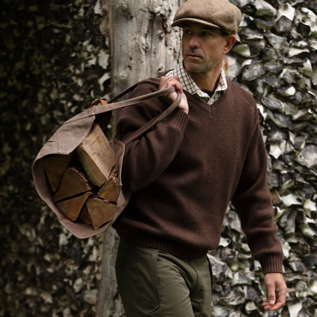 Waxed Canvas & Leather Strap Log Carrier