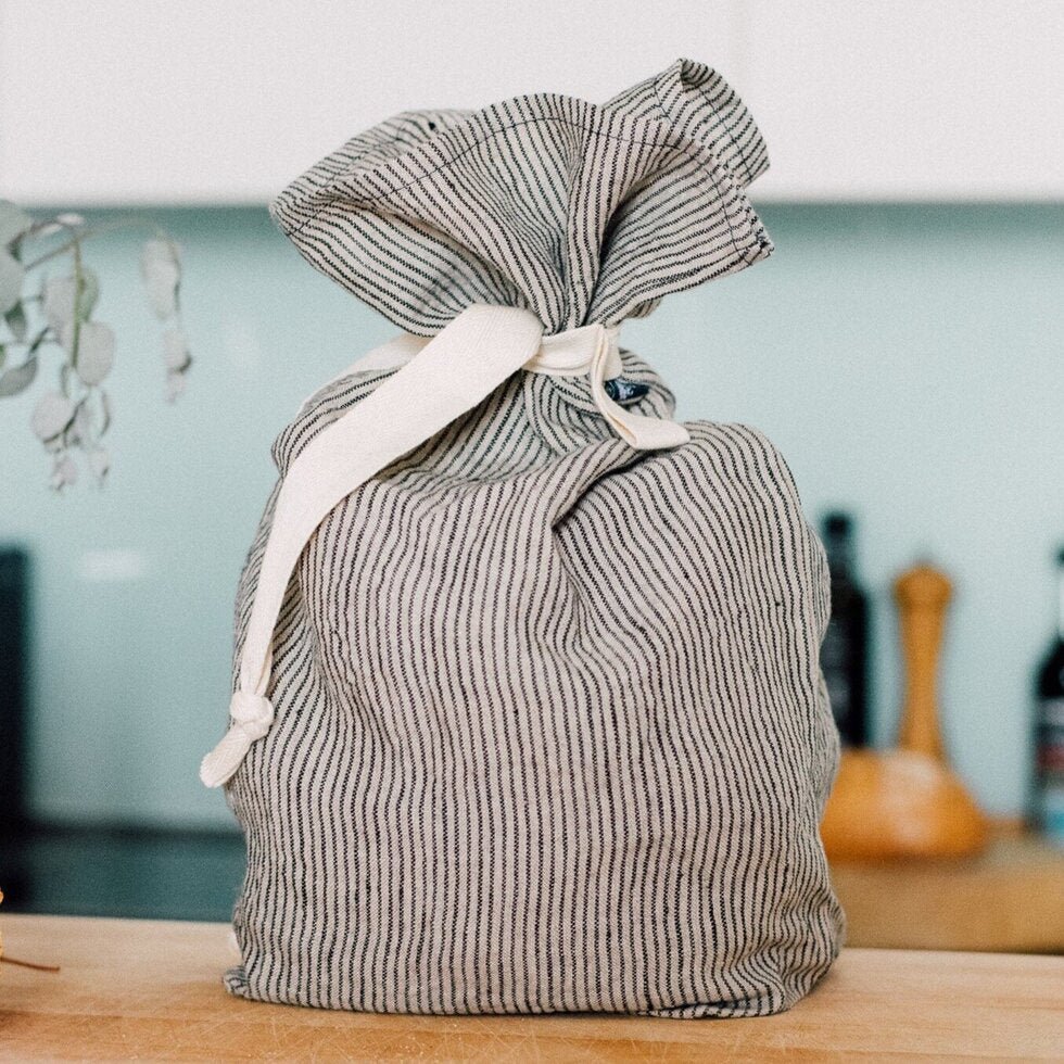 Pure Linen Bread Bag - Dark Blue & Natural Stripes - Life of Riley
