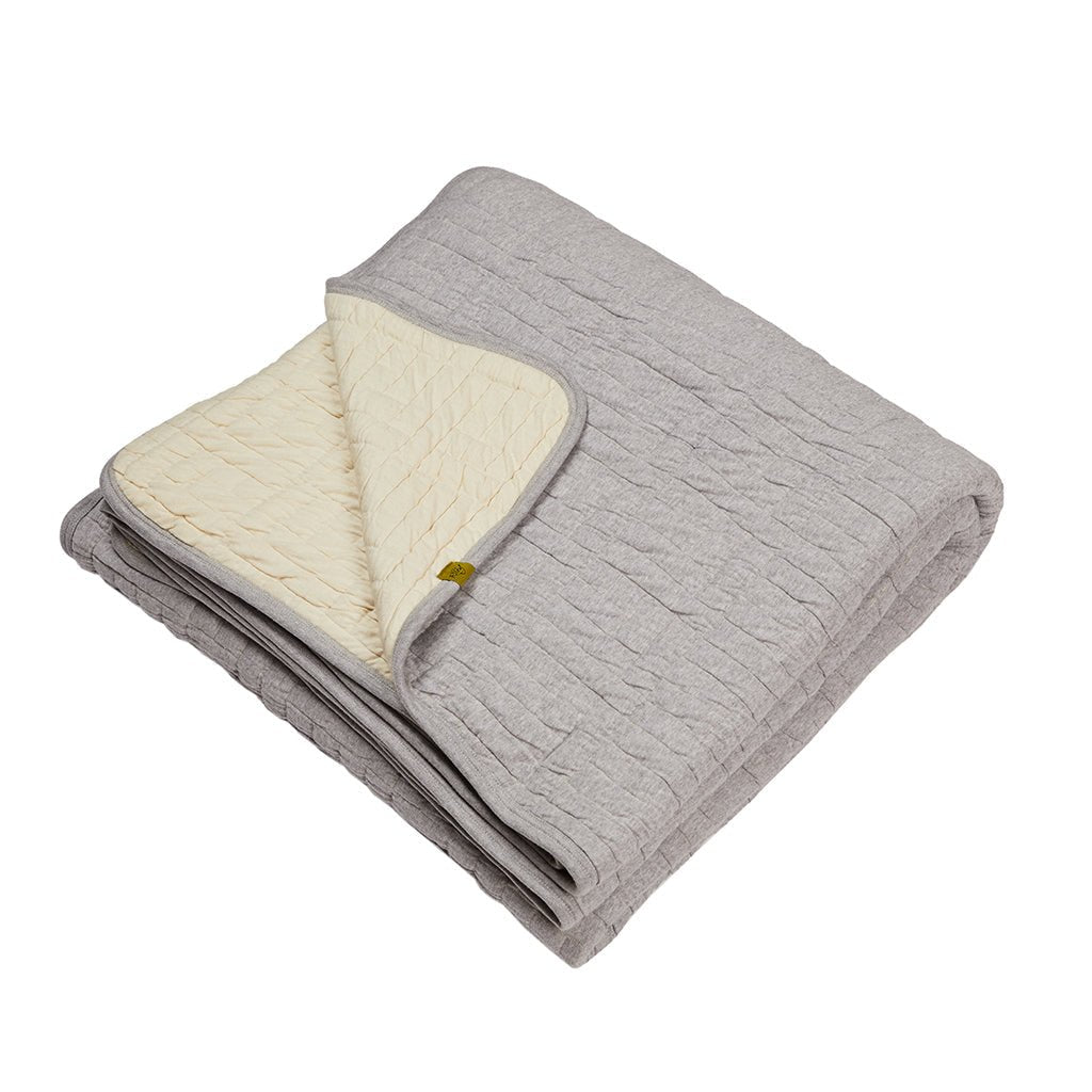 Reversible Quilted Cotton Bedspread Ash Grey Cream - Life of Riley
