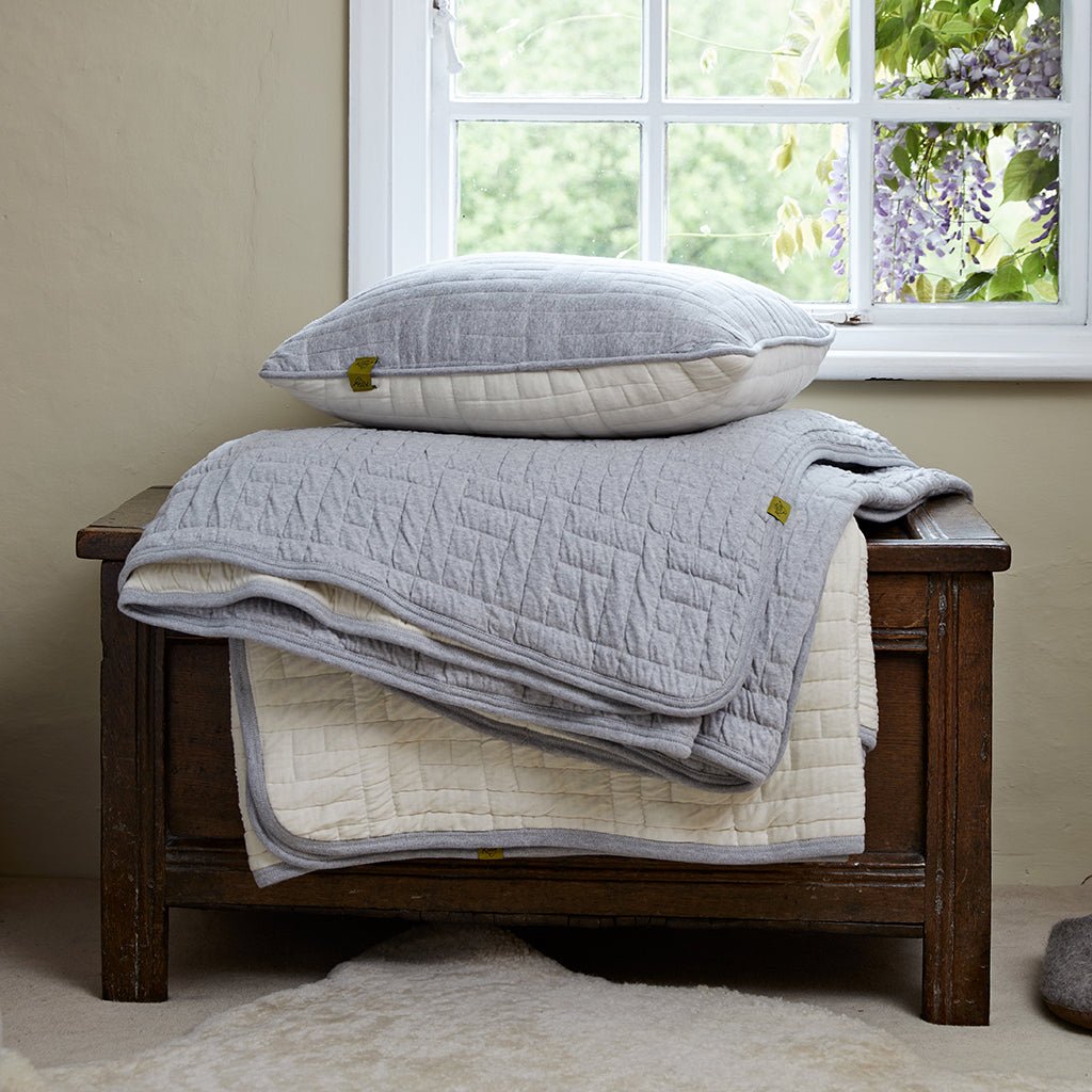 Reversible Quilted Cotton Bedspread Ash Grey Cream - Life of Riley