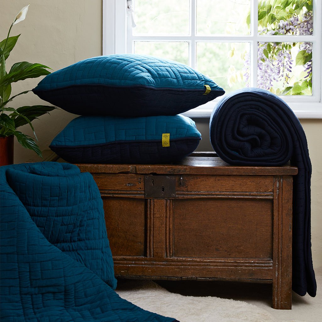 Reversible Quilted Cotton Bedspread Navy Teal - Life of Riley