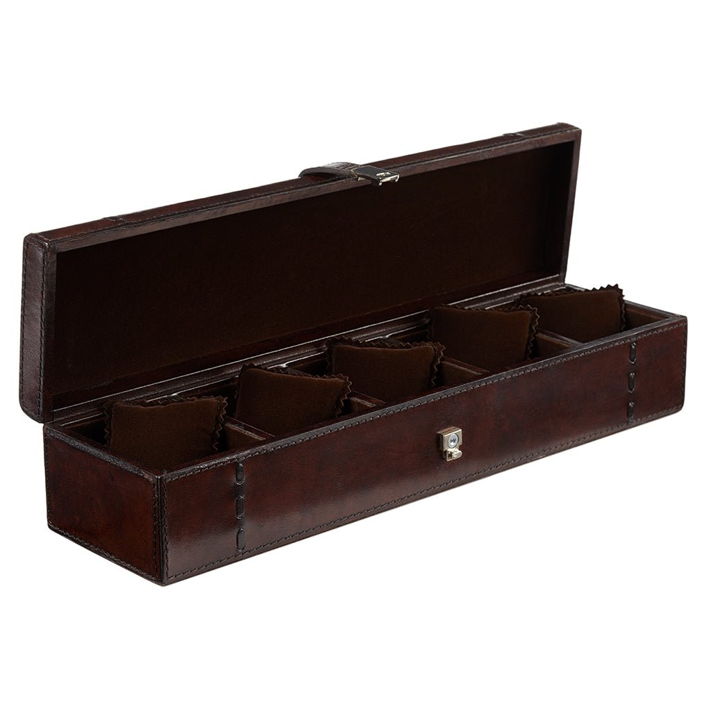 Seconds Leather Watch Box For Five Watches - Dark Brown - Life of Riley